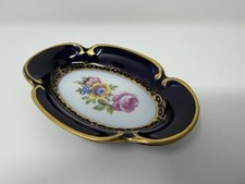 Vintage Jlmenau Cobalt Blue & Gold Floral Roses Trinket Ring Dish East Germany picture