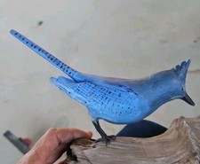 Vtg Al McHenry Signed BLUE JAY Hand Carved Wood Bird Sculpture Folk Art On Wood picture