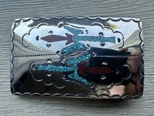 Vintage Southwestern Nickel Silver Turquoise Inlay Arrow picture