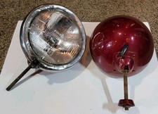 Vintage 8 Inch Red + Chrome Rat Rod Car Truck Light Pair Patina Hot Rod Classic  picture