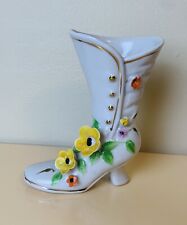 Vintage Ceramic Boot Vase with Flowers Boot Figurine Grandmacore picture