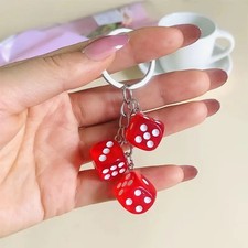 Red Lucky Dice Keychain with 3 Dice Charms Fun Novelty Gift for Gamers & Cars picture