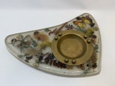 MCM VTG Lucite Boomerang & Brass Ashtray w/ Real Butterflies & Flowers Encased picture