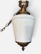 Vintage Swag Lamp Frosted Glass Gold Hollywood Regency Pendant 10 Ft Chain picture