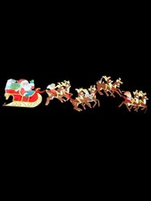 Vintage 1980s PECK Die Cut Santa's Sleigh & Reindeer 6 Foot Velvety Flocked picture
