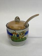 VINTAGE TWC 3D Hand Painted Japan Mustard Pot Condiment Jar, Spoon And Lid picture