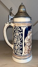 Antique 1 Litre Gerz German Beer Stein Tavern Scene With Pewter Lid picture