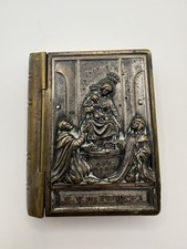 Antique Italian Our Lady of Pompeii Rosary Prayer Book Box Ave Maria IHS Metal picture