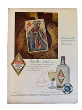 1952 Gilbey’s Distilled London Dry Gin Print Ad King Of Diamonds Playing Cards picture