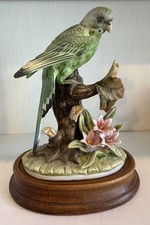 Andrea by Sadek Porcelain Japan Figurine Green Parakeet on Wood Base picture