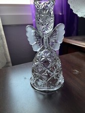 Hofbauer Candlestick Holder Etched Crystal Butterfly Angels 1985 picture