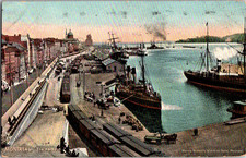 Montreal The Harbor Tuck's Post Card Posted Apr 1908(?) Hotels Boats Horse Cart picture
