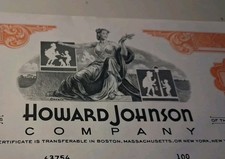 SLING'S 🪙 Vintage HOWARD JOHNSON COMPANY Vintage 1969 Stock Certificate picture