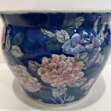 Vintage Pink And Blue Asian Chinoiserie Floral Planter Vase. 6.5 Tall 8