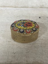 VTG  Italian Micro Mosaic Floral Brass Pill Box - Marked 