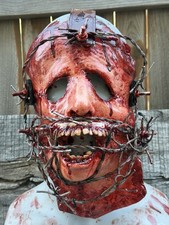 Bloody Barbed Wire Human Skinned Face Mask Horror Halloween Severed Face Mask picture