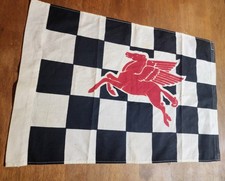 Vintage 1950's checkered Mobil Gas Oil Advertising Flag Pegasus Service Station picture