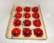 Vintage Rauch 12 Red Glass Ball Christmas Ornaments open box no lid mcm retro picture