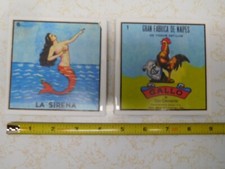 2 Vintage La Sirena & Gallo ~ Mermaid & Rooster ~ Padded Ceramic Tile Trivets picture