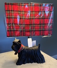 Karma Home Black Scottie Terrior Dog Christmas Lamp w/ Red Plaid Shade New picture
