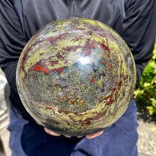 10.89LB Natural dragon blood stone quartz sphere crystal ball reiki healing picture