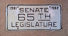 West Virginia 1981-1982 Senate 65th Legislature License Plate Tag picture