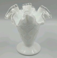 Vintage Fenton Silver Crest Milk Glass Spanish Lace Trumpet Vase picture