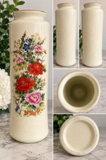 Vintage Japanese Satsuma Style Floral Vase Crackle Glaze Gold Trim 11” picture