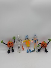Vintage Bendable Bendy Halloween Figures Witch Pumpkin Mummy Skeleton Lot 5 picture