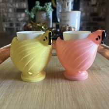 Adorable 50's 60s Soft Plastic Easter Egg Cups Figural Chicken Hen picture