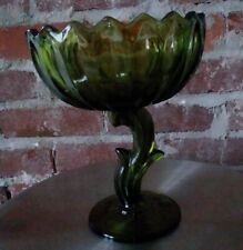 Indiana Glass Olive Green Lotus Blossom Footed Compote Dish 7.5