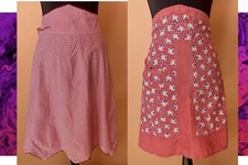 VTG Aprons Red & White Stripes & Floral Cocktail Retro 1950 Set 2 picture