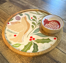 Boston Warehouse Whimsy Round Serving Tray w/ Dip Bowl, Bird Floral Pattern, 2pc picture