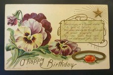 1909 Antique August Flower Gemstone E. Nash Birthday Postcard Pansy Sardonyx picture