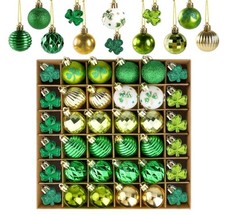St. Patrick's Day Shamrock Ball Ornament Set - 36 Pcs Green Gold Decor picture