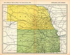 1906 Antique Nebraska & Kansas Railroad Map Railway Map of Kansas Nebraska 9996 picture