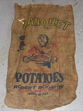 VTG Banquet North Dakota Potatoes Burlap Bag 100 lbs Gunny Sack Rare Antique htf picture
