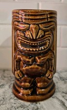 Vintage Hawaiian Mug Tiki Leilani 2 Sided Ceramic Glass Cup Pottery Brown picture