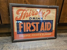 Vintage 1920s FIRST AID Orange Fruity Flavor Soda Cardboard Sign 10x14 St Louis picture
