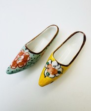 Vintage French AJCO Porcelain Miniature Clogs Shoes Lot Of 2 Pair 2” picture