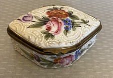 19C Antique Hand Painted Raised Enamel Floral Roses Trinket Box Hinged Porcelain picture