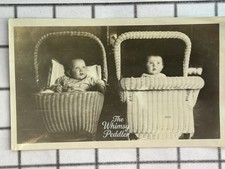 Vintage 1920s Photo Two Babies in Wicker Baby Carriages Antique Prams picture