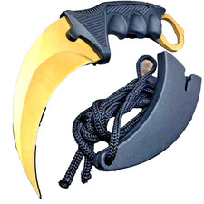CSGO Gold Tactical Karambit Neck Knife Survival & Hunting Fixed Blade + Sheath picture