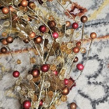 Pier 1 Holiday Garland. Amber& Clear Beads Twined W/Gold Leaf Branches. NWT 6 ft picture