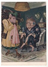 1954 Two friends RAT & MOUSE Mikhalkov's fable ART RUSSIAN POSTCARD Old picture