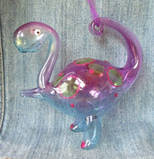 BLOWN GLASS PURPLE POLKA DOT DINOSAUR Vintage Christmas Ornament Pier 1? BX-U picture