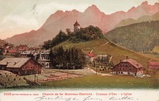 VILLAGE & CHATEAU SCENE POSTCARD CHEMIN SWITZERLAND 1907 picture