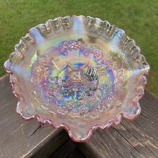 Vintage Lenox Imperial Glass Pink Iridescent Carnival Glass Windmill Bowl 42681 picture