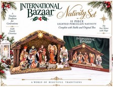 Vintage (11) Piece Lighted Porcelain Nativity Set In Creche International Bazaar picture