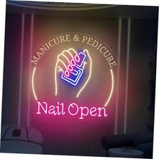 Nail Open Neon Sign for Nail Salon Window, Manicure Pedicure Wall Decor | Adds picture
